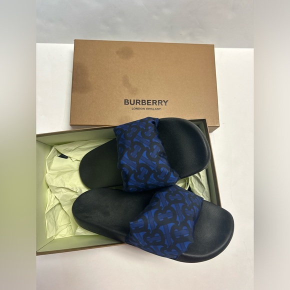 Burberry Furley Puff Slides Size 9 New Deep Royal Blue Pattern - Picture 2 of 6